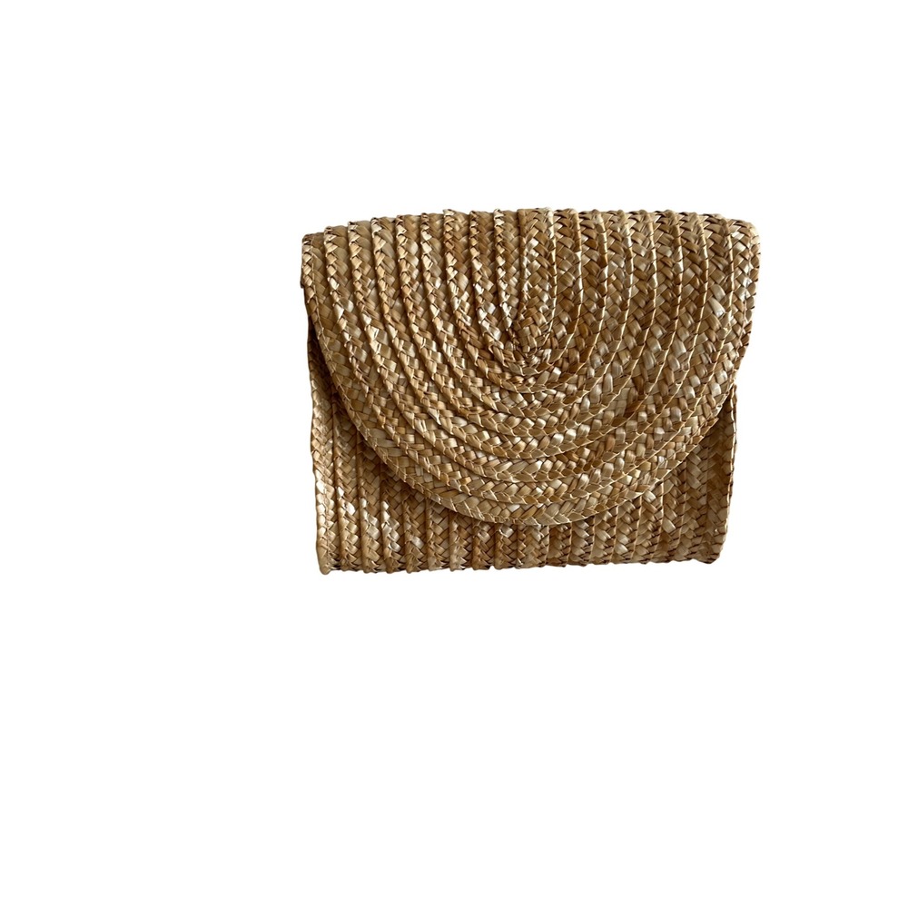 EWC Woven Straw Clutch Handbag Tan Raffia Summer Beach Boho Envelope Bag